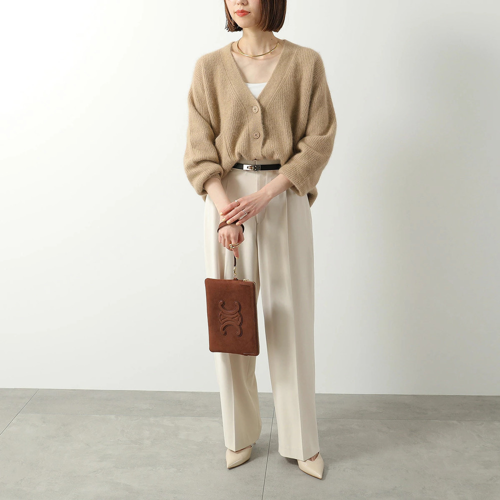 Celine Pouch Clutch Strap Clutch Bag Triomphe Chestnut